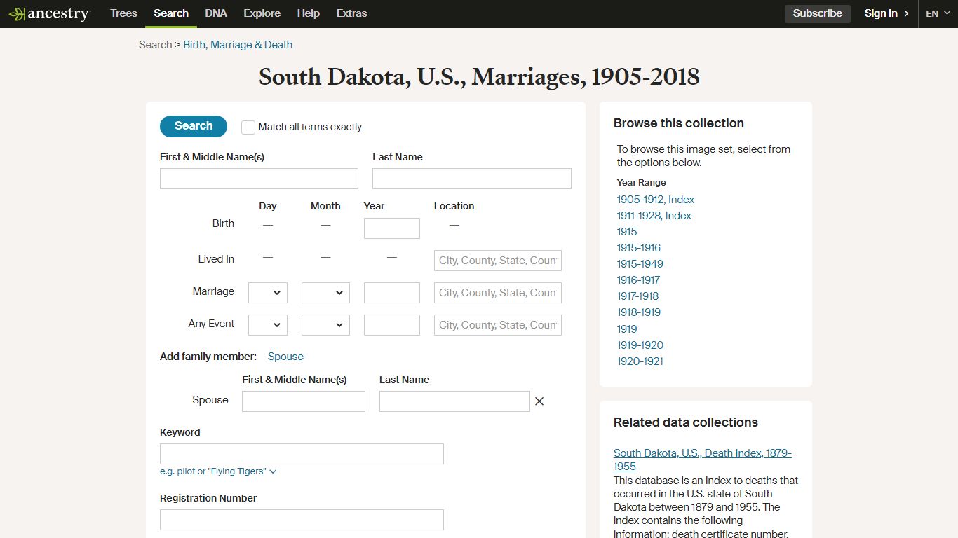 South Dakota, U.S., Marriages, 1905-2017 - Ancestry.com